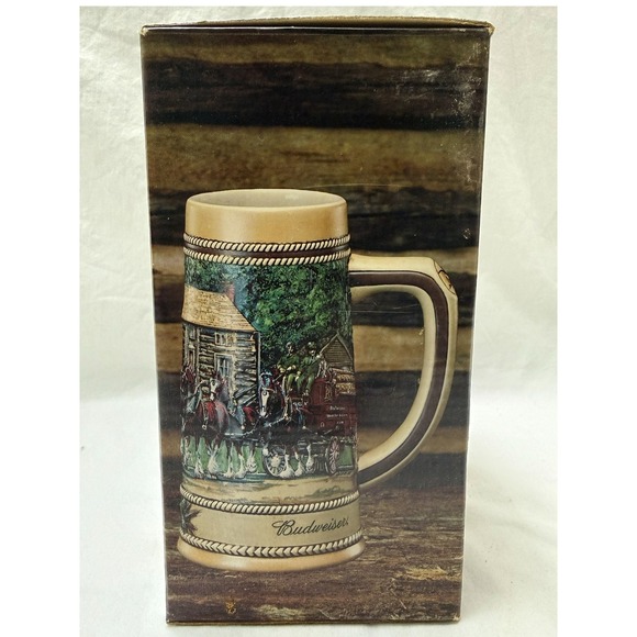 Vintage 1988 Budweiser Beer Stein Grant's Cabin Landmark Series A With Box - Picture 4 of 12
